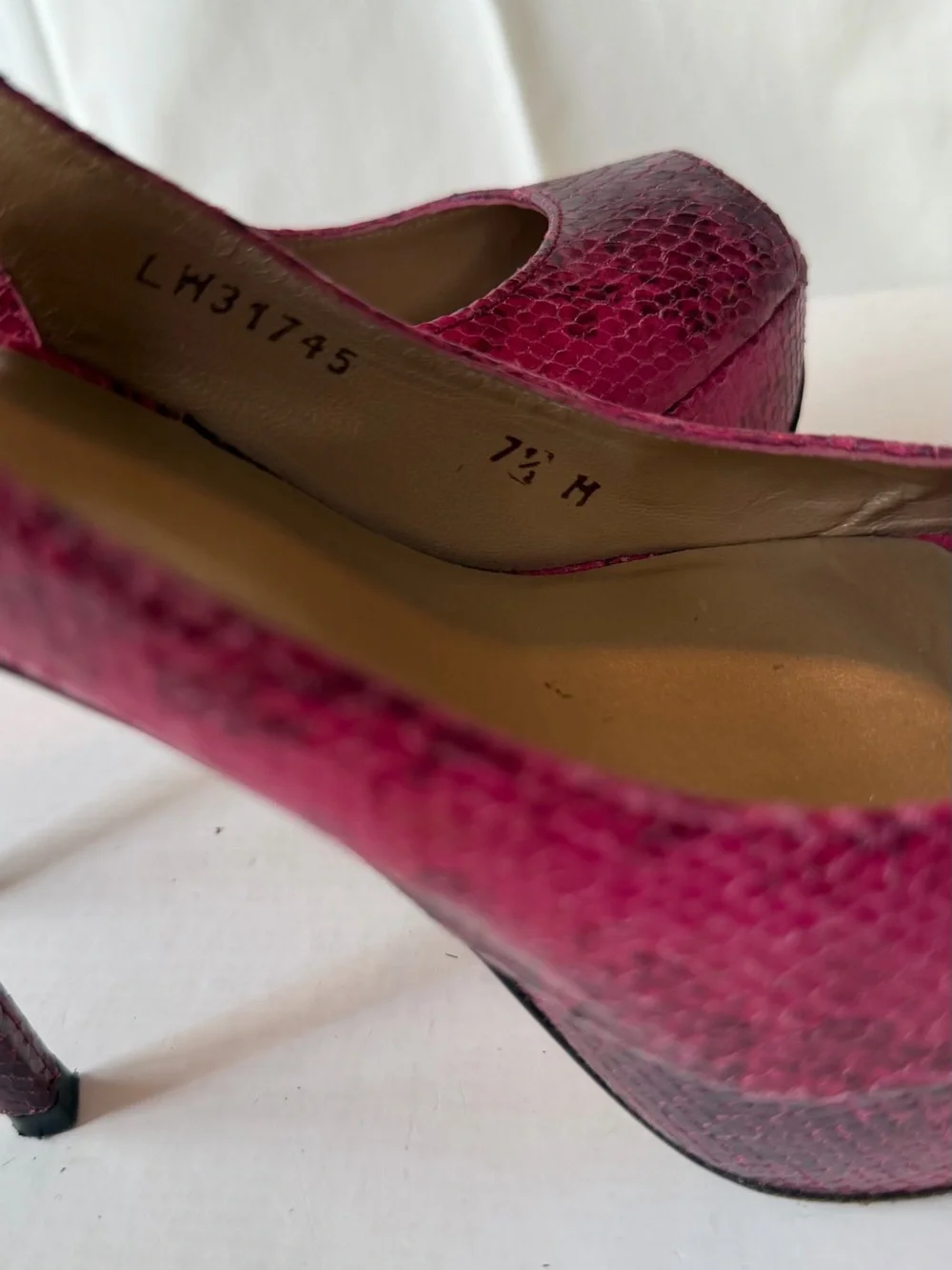Stuart Weitzman Fuchsia Snakeskin Peep-Toe Slingback Heels